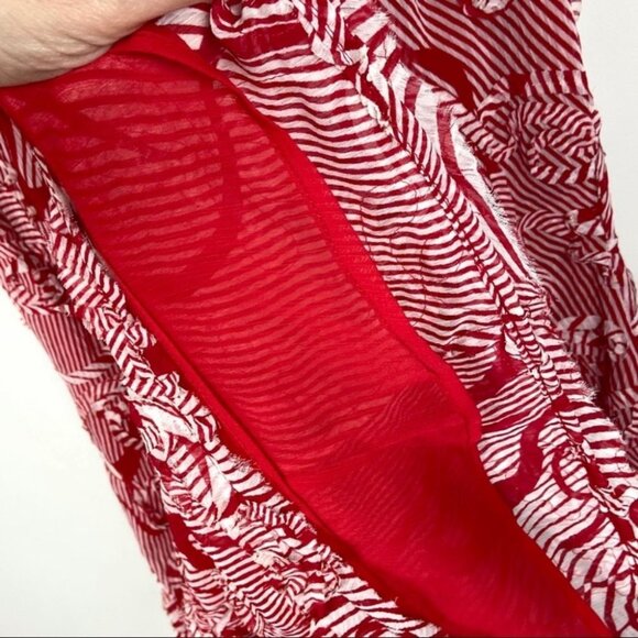 J. Peterman Appliqué Red White Fringe Midi Dress Size 6 Lined Cap Sleeve Party - Picture 6 of 7